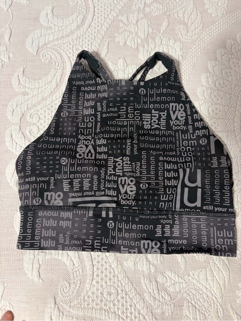 lululemon athletica Black and Gray Logo-Print Women's Cropped Sports Top Medium